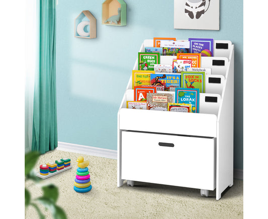 4-Tier Kids Bookshelf Storage Organizer – Children’s Bookcase with Drawers for Books & Toy Display