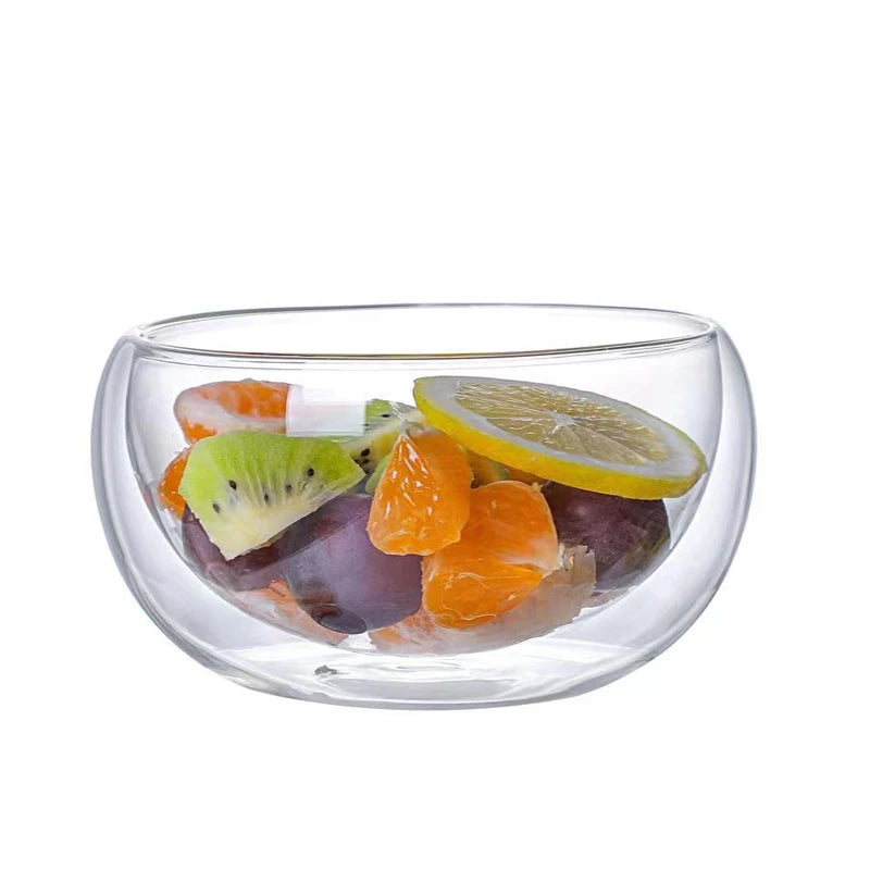 300/500ml Clear Double-Layer Glass Bowl – Heat-Resistant Glassware for Soup, Salad, Cereal, Fruit, and Desserts