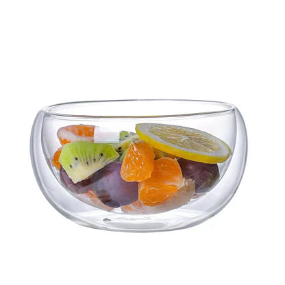 300/500ml Clear Double-Layer Glass Bowl – Heat-Resistant Glassware for Soup, Salad, Cereal, Fruit, and Desserts