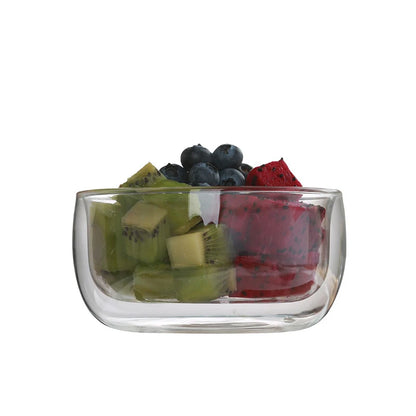 300/500ml Clear Double-Layer Glass Bowl – Heat-Resistant Glassware for Soup, Salad, Cereal, Fruit, and Desserts