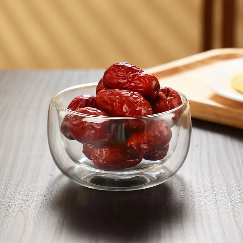 300/500ml Clear Double-Layer Glass Bowl – Heat-Resistant Glassware for Soup, Salad, Cereal, Fruit, and Desserts