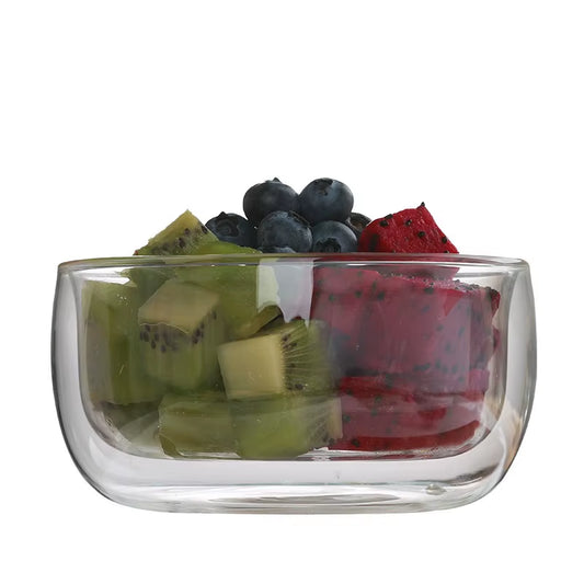 300/500ml Clear Double-Layer Glass Bowl – Heat-Resistant Glassware for Soup, Salad, Cereal, Fruit, and Desserts